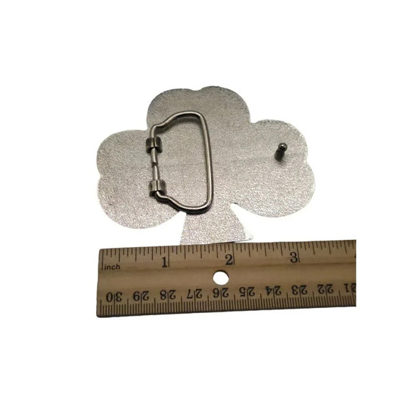 Skull Skeleton Head Brown Enamel Clover Leaf Halloween Belt Buckle Vintage - Picture 3 of 4